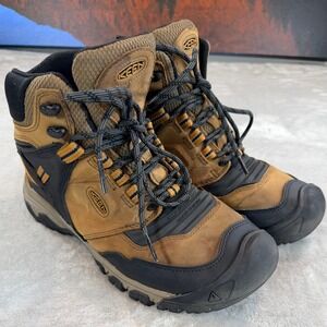 Keen Ridge Flex Mid Waterproof Mens Brown Leather Hiking Boots Size 9